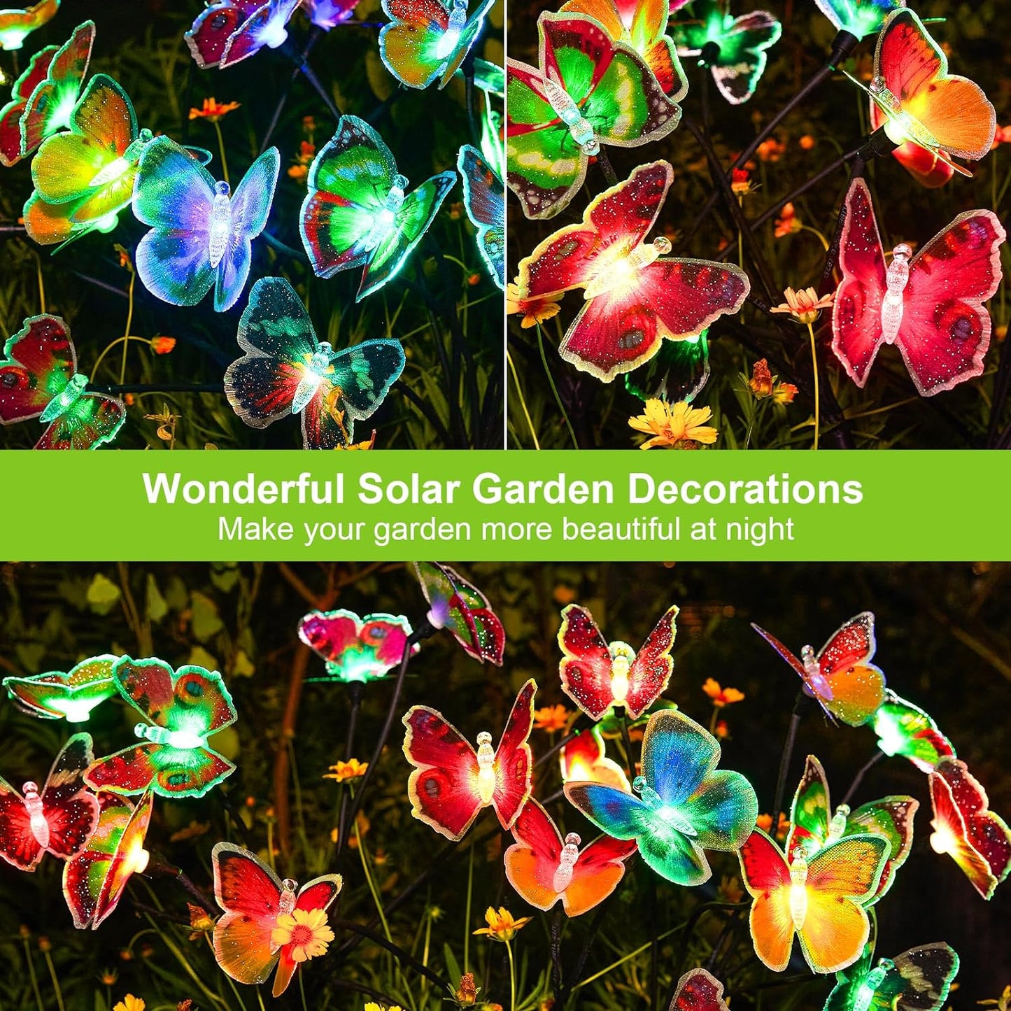 Neporal Solar Garden Lights, Swaying Butterfly Garden Lights Solar Outdoor, 7 Color Changing Solar Lights for Outside Yard Patio Decorations, Swaying in The Wind Sparkling Butterfly Garden Decor 2PK