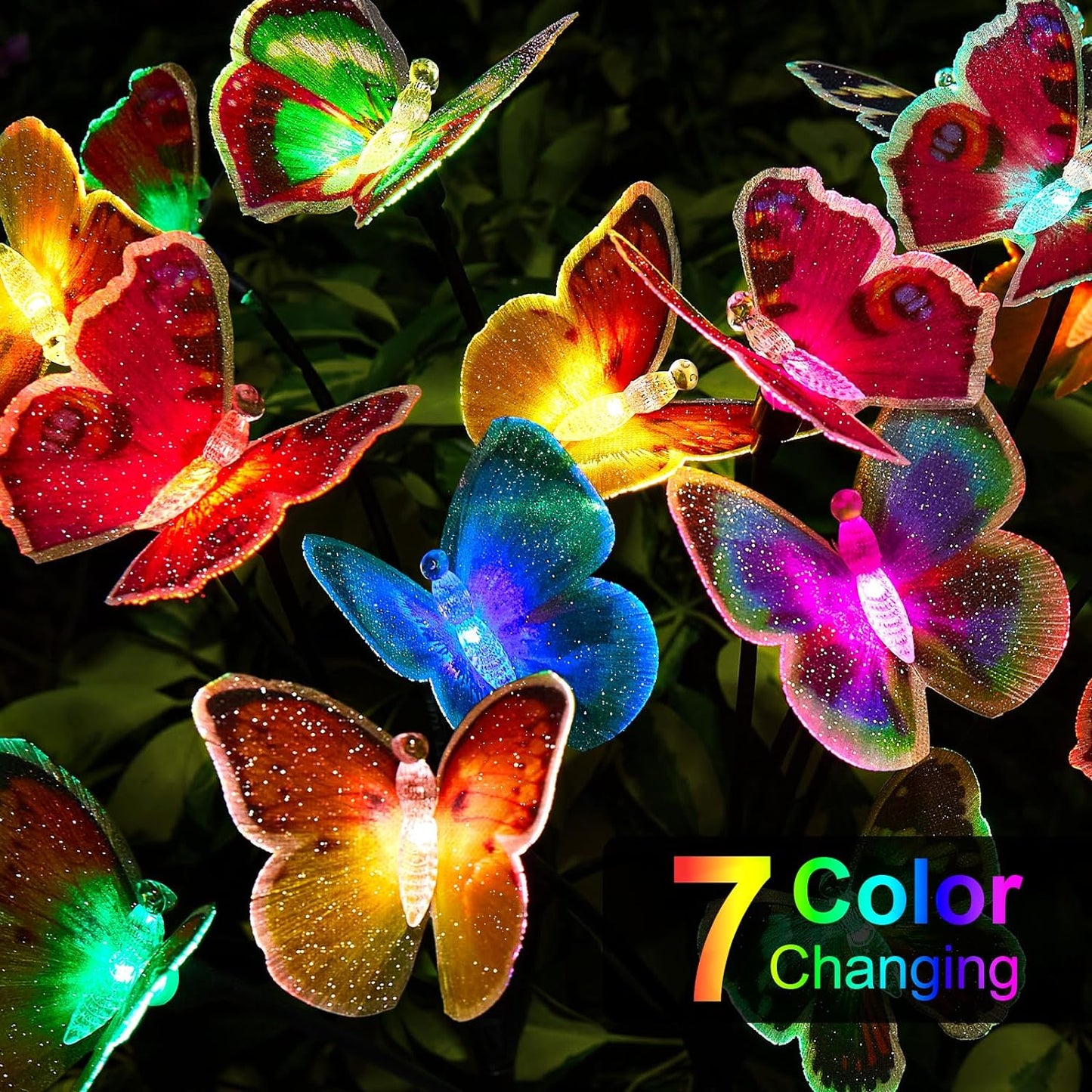 Neporal Solar Garden Lights, Swaying Butterfly Garden Lights Solar Outdoor, 7 Color Changing Solar Lights for Outside Yard Patio Decorations, Swaying in The Wind Sparkling Butterfly Garden Decor 2PK