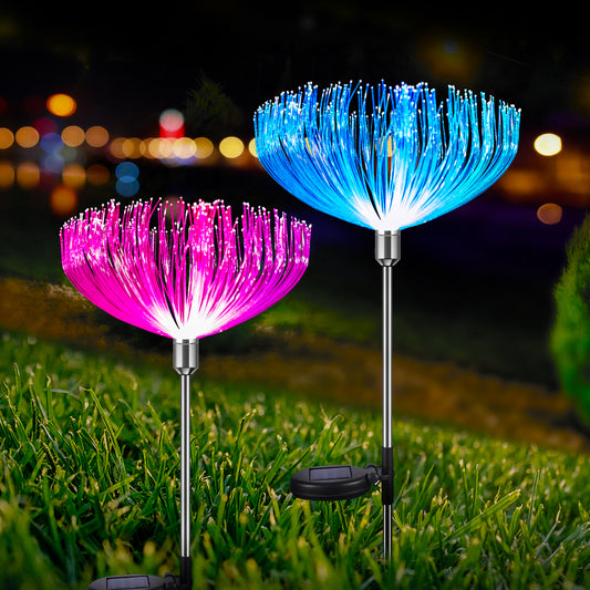 Neporal Solar Garden Lights, 7 Color Changing Solar Lights Outdoor Decorative, IP65 Waterproof Garden Lights Solar Powered, 2 Pack Solar Flower Lights, Fiber Optic for Yard Patio Pathway Decorations