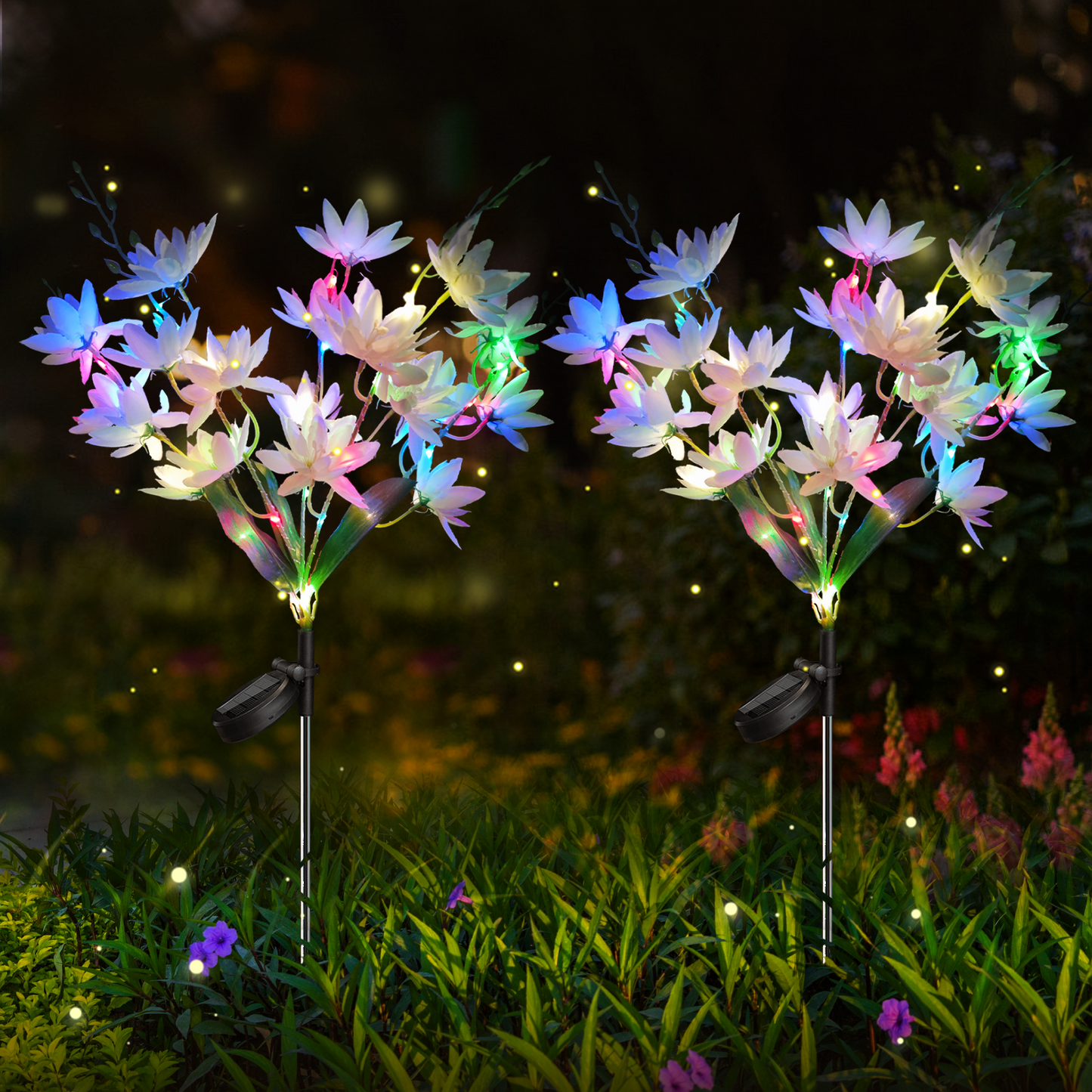 Neporal 5-Head Snow Lotus Solar Flower Lights for Garden,Yard, Pathway Decor(2 Packs -White)