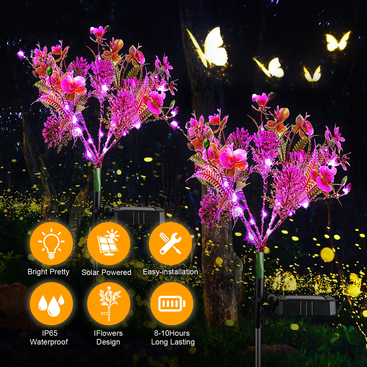 Solar Lights Outdoor Garden Decorative, 2 Pack Solar Powered Phalaenopsis Flowers Lights Design, Upgraded Solar Lights Outdoor Waterproof IP65, Solar Garden Decorations - Gardening Gifts for Women