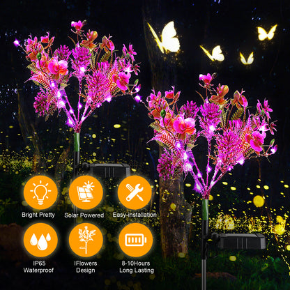 Solar Lights Outdoor Garden Decorative, 2 Pack Solar Powered Phalaenopsis Flowers Lights Design, Upgraded Solar Lights Outdoor Waterproof IP65, Solar Garden Decorations - Gardening Gifts for Women