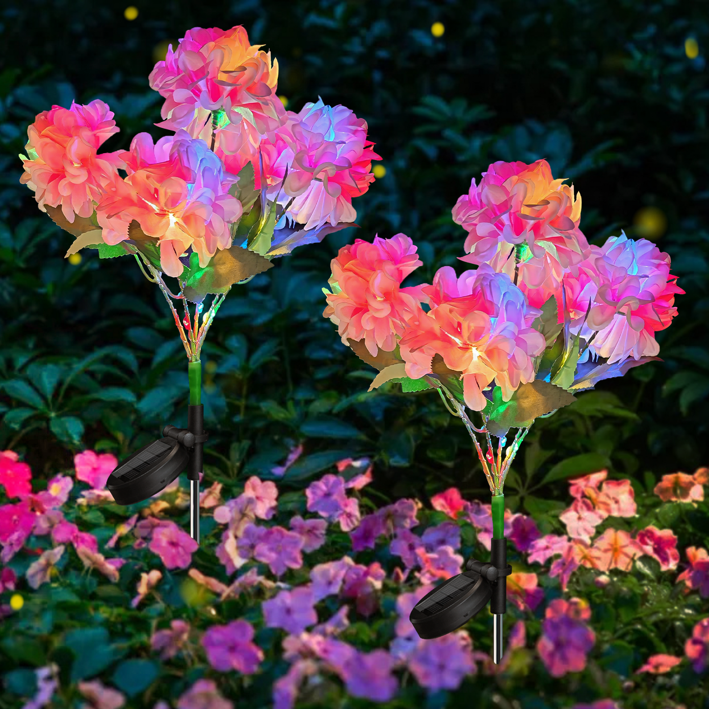 Neporal 5-Head Hydrangea Solar Flower Lights for Garden,Yard, Pathway Decor(2 Packs -Pink)