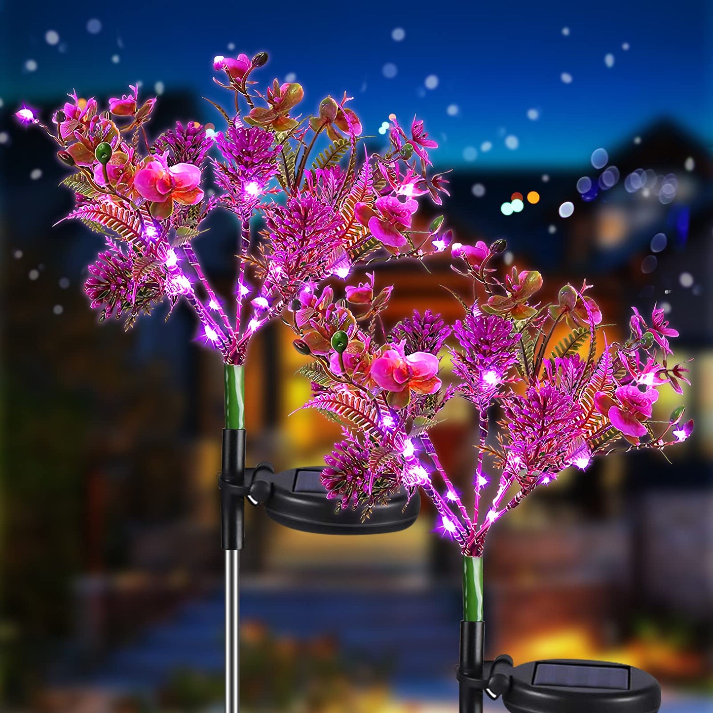 Solar Lights Outdoor Garden Decorative, 2 Pack Solar Powered Phalaenopsis Flowers Lights Design, Upgraded Solar Lights Outdoor Waterproof IP65, Solar Garden Decorations - Gardening Gifts for Women