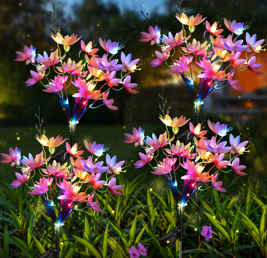 Neporal 5-Head Snow Lotus Solar Flower Lights for Garden,Yard, Pathway Decor(4 Packs -Pink)