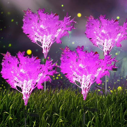 Solar Lights Outdoor Decorative 4PK, Solar Flowers Pink Rime Flower Design, Solar Powered Flowers Light Dusk to Dawn, Solar Flowers Lights Outdoor Garden Waterproof IP65 for Garden Yard Decorations