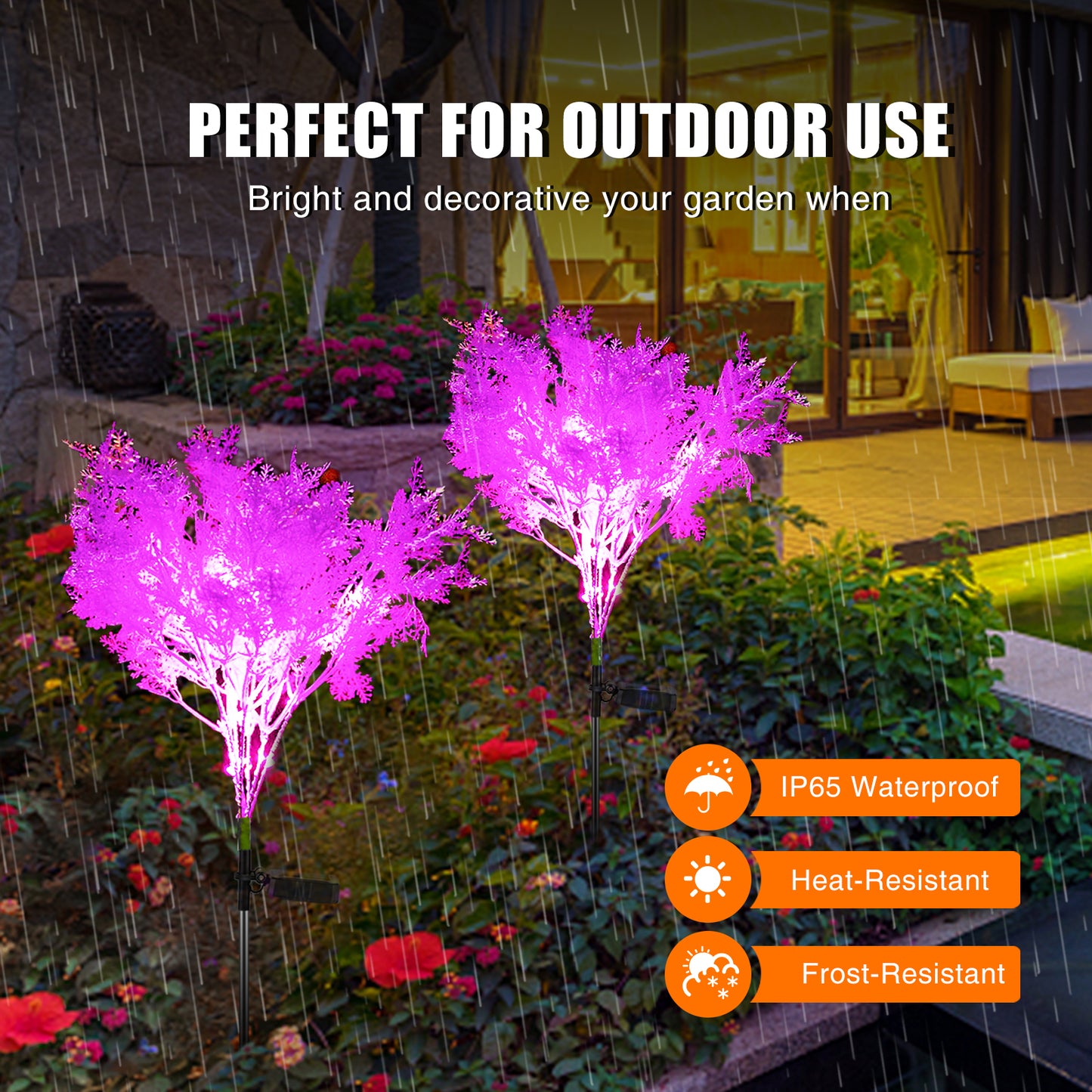 Solar Lights Outdoor Decorative 4PK, Solar Flowers Pink Rime Flower Design, Solar Powered Flowers Light Dusk to Dawn, Solar Flowers Lights Outdoor Garden Waterproof IP65 for Garden Yard Decorations