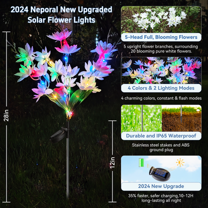 Neporal 5-Head Snow Lotus Solar Flower Lights for Garden,Yard, Pathway Decor(2 Packs -White)