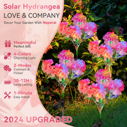 Neporal 5-Head Hydrangea Solar Flower Lights for Garden,Yard, Pathway Decor(4 Packs -Pink)