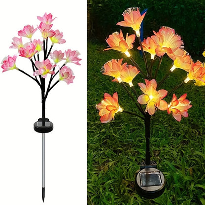 2pcs New Christmas Solar Garden Lights, 12 LED Flower Camellia Lights, Outdoor Garden Decoration Path Lights, Waterproof Solar Lights, Landscape Stake Lights For Garden Party Yard Lawn Decoration (Yellow/Pink)