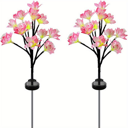 2pcs New Christmas Solar Garden Lights, 12 LED Flower Camellia Lights, Outdoor Garden Decoration Path Lights, Waterproof Solar Lights, Landscape Stake Lights For Garden Party Yard Lawn Decoration (Yellow/Pink)