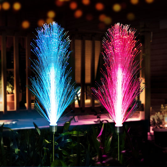 Neporal Solar Garden Lights Outdoor Decorative,7 Color Changing Fiber Optic Lights, 2 Pack Solar Lights Flowers Powered Ip65 Waterproof, Garden Stakes Decorative Lights for Yard Path