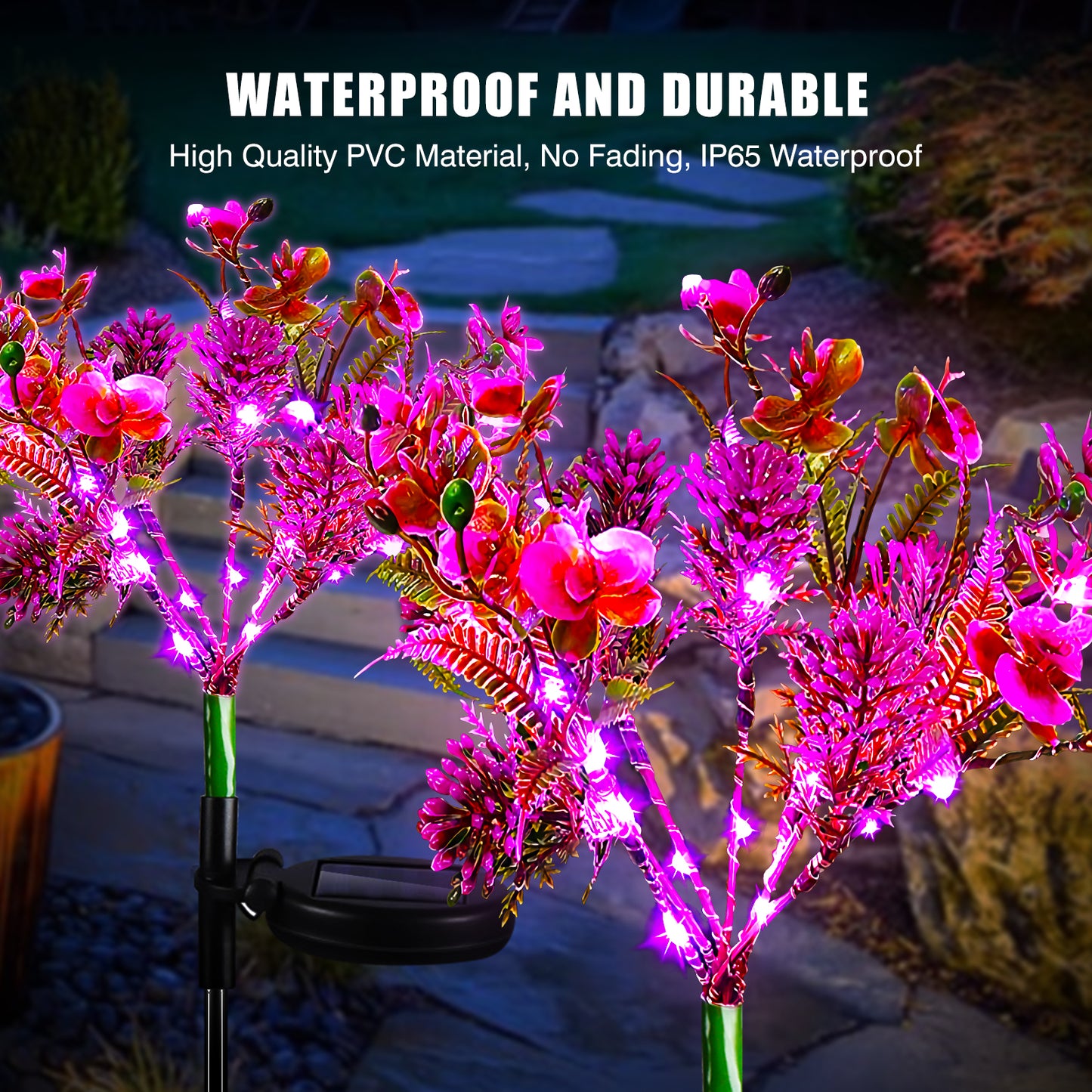 Neporal Solar Lights Outdoor Garden Decorative, 4 Pack Solar Powered Phalaenopsis Flower Lights Design Waterproof IP65, Gardening Gifts for Women