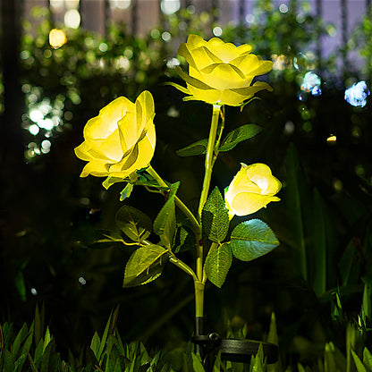 Solar Lights Outdoor Garden Decorative 1 Pack, Solar Flower Lights with 3 Yellow Roses, Rose Solar Lights with Dusk to Dawn, Garden Solar Lights Waterproof IP65 for Garden Decorations, Cemetery.