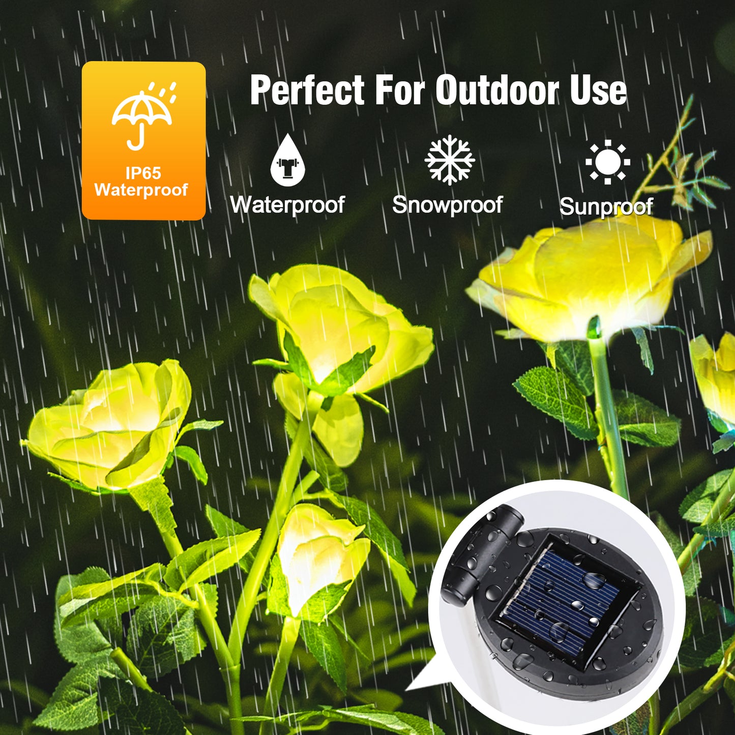 Solar Lights Outdoor Garden Decorative 1 Pack, Solar Flower Lights with 3 Yellow Roses, Rose Solar Lights with Dusk to Dawn, Garden Solar Lights Waterproof IP65 for Garden Decorations, Cemetery.