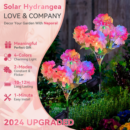 Neporal 5-Head Hydrangea Solar Flower Lights for Garden,Yard, Pathway Decor(2 Packs -Pink)