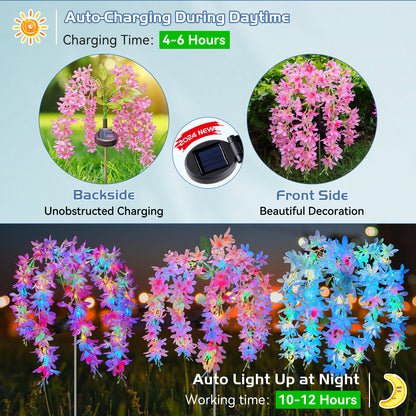 Neporal 5-Head Lilac Solar Flower Lights for Garden,Yard, Pathway Decor (3 Packs - Blue/Pink/Purple)