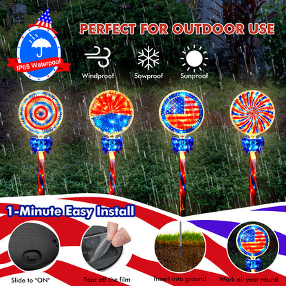 NEPORAL Red White and Blue Solar Lights for Garden,Yard, Pathway Decor,4 Packs