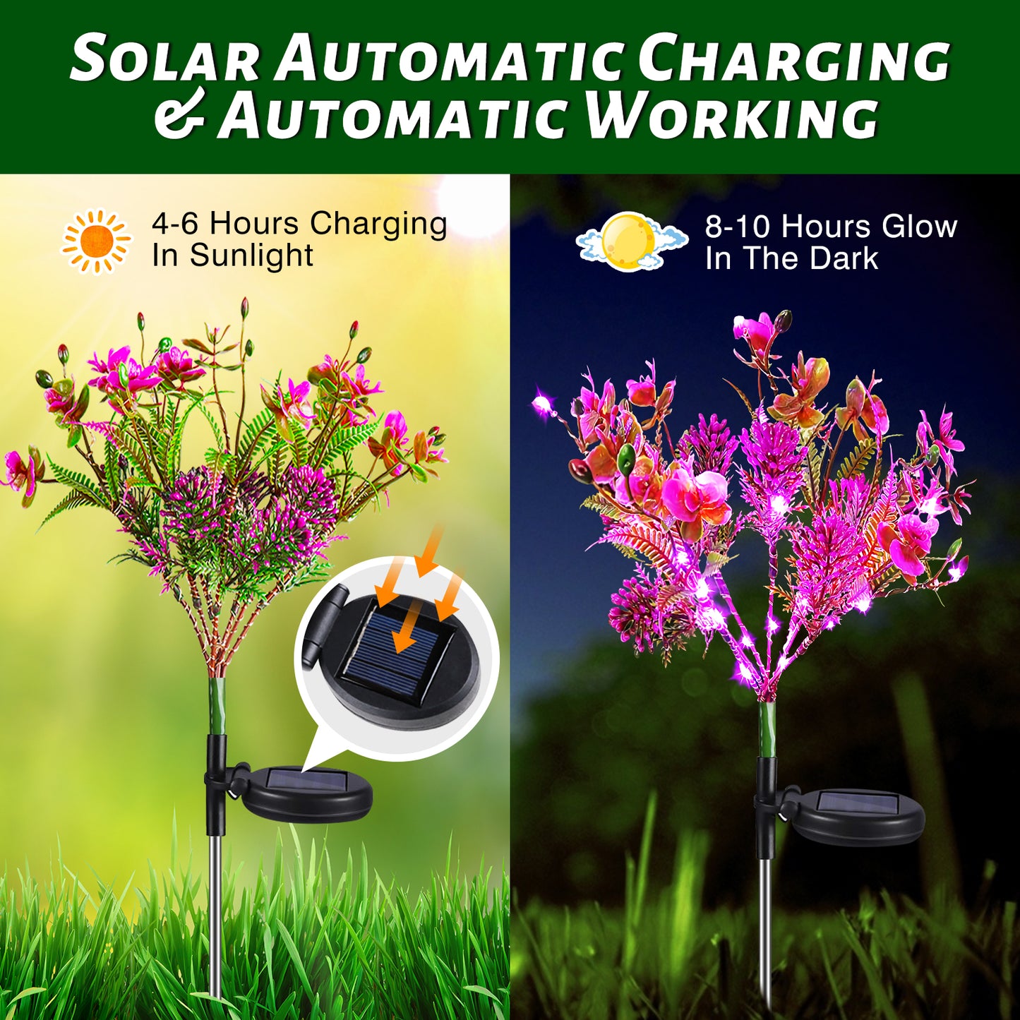 Solar Lights Outdoor Garden Decorative, 2 Pack Solar Powered Phalaenopsis Flowers Lights Design, Upgraded Solar Lights Outdoor Waterproof IP65, Solar Garden Decorations - Gardening Gifts for Women