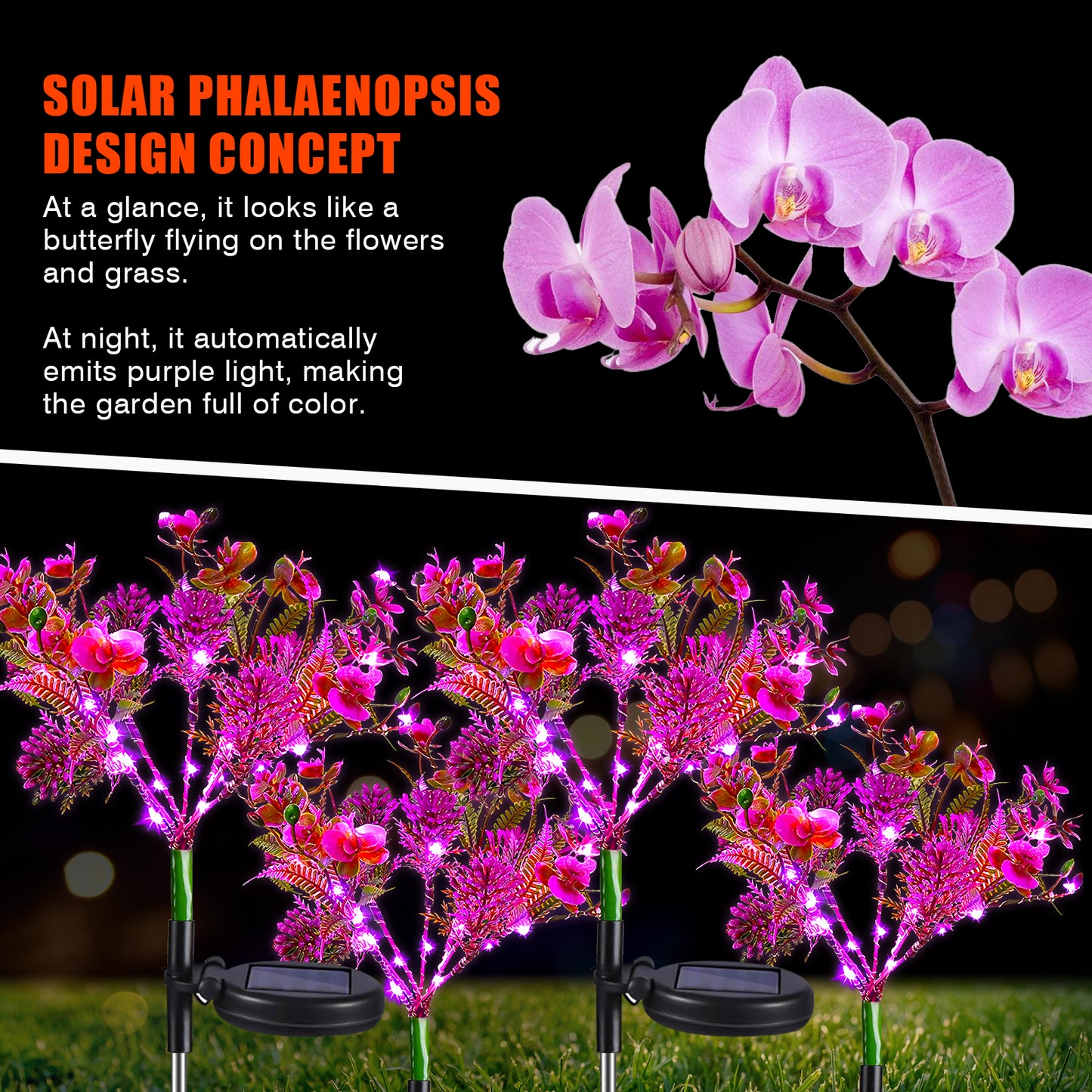 Neporal Solar Lights Outdoor Garden Decorative, 4 Pack Solar Powered Phalaenopsis Flower Lights Design Waterproof IP65, Gardening Gifts for Women