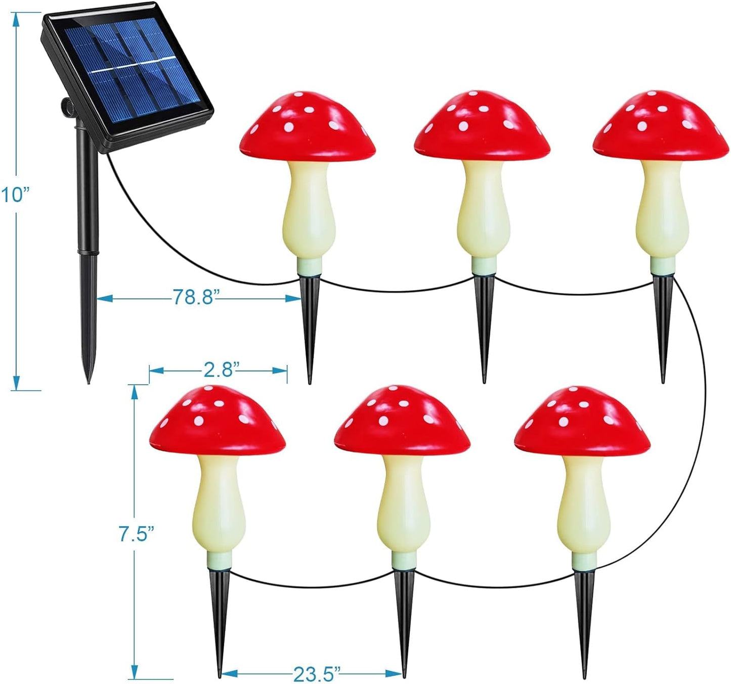 Neporal New Upgraded Waterproof Solar Mushroom Lights Outdoor Decor, 8 Modes for Garden Pathway Landscape Yard Easter Pathway Halloween Xmas Decorations, Set of 6 Red