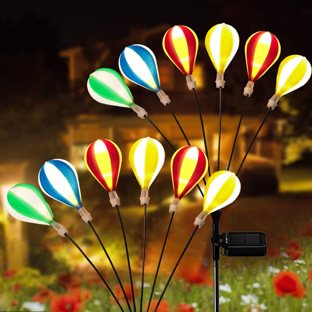 Neporal 2 Pack Solar Garden Lights,Outdoor Solar Hot Air Balloon Decorative Lights,Upgrade Solar Firefly Light of 12 Solar Lights Outdoor Decoration, Wind Swing, Garden Courtyard Path Lawn Decoration