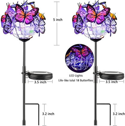 Neporal Outdoor Solar Butterfly Lights,Waterproof, 2 Pack Garden Stake Lights with 18 Butterflies Decoration, Bigger Solar Panel for Patio Yard Pathway Garden Decor