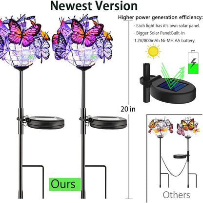 Neporal Outdoor Solar Butterfly Lights,Waterproof, 2 Pack Garden Stake Lights with 18 Butterflies Decoration, Bigger Solar Panel for Patio Yard Pathway Garden Decor