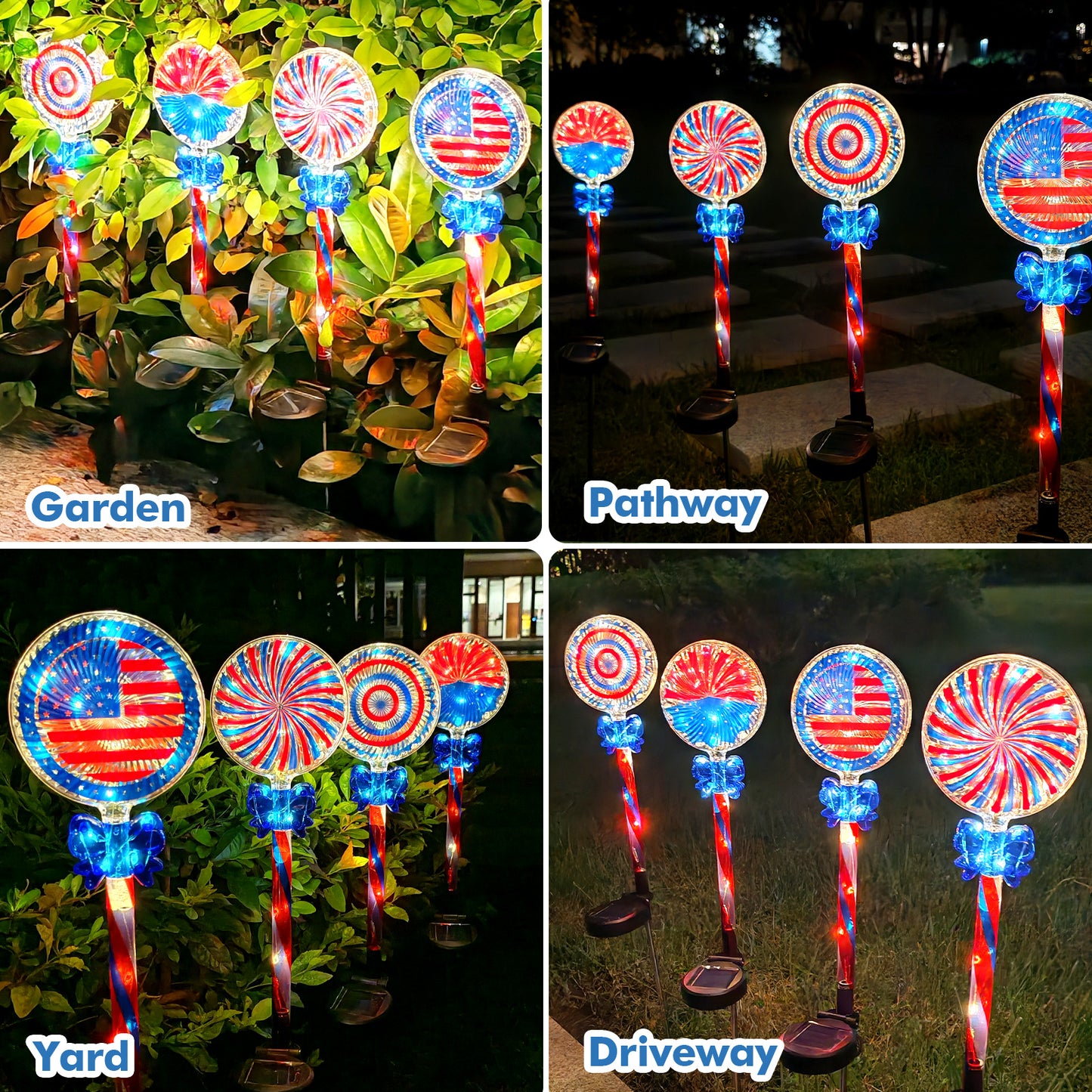 NEPORAL Red White and Blue Solar Lights for Garden,Yard, Pathway Decor,4 Packs