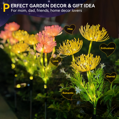 Neporal 3-Head Solar Flower Lights for Garden,Yard, Pathway Decor(4 Packs -Yellow&Pink Combo)