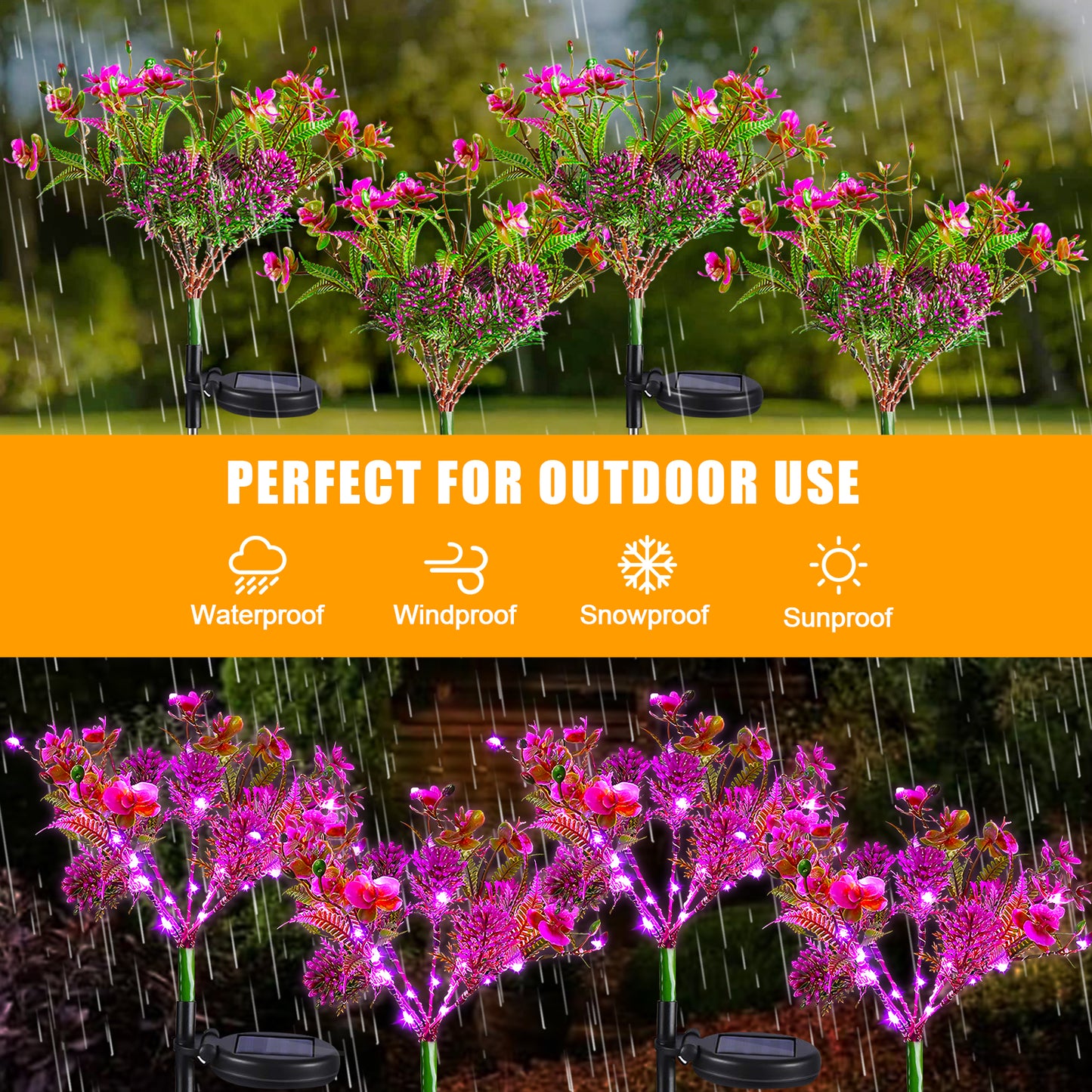 Neporal Solar Lights Outdoor Garden Decorative, 4 Pack Solar Powered Phalaenopsis Flower Lights Design Waterproof IP65, Gardening Gifts for Women