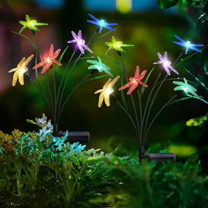 Solar Garden Lights Solar Lights Outdoor Waterproof 2 Pack Solar Dragonfly Lights Sway by Wind Solar Yard Lights Outdoor Decorative for Pathway Patio Lawn Party Decor