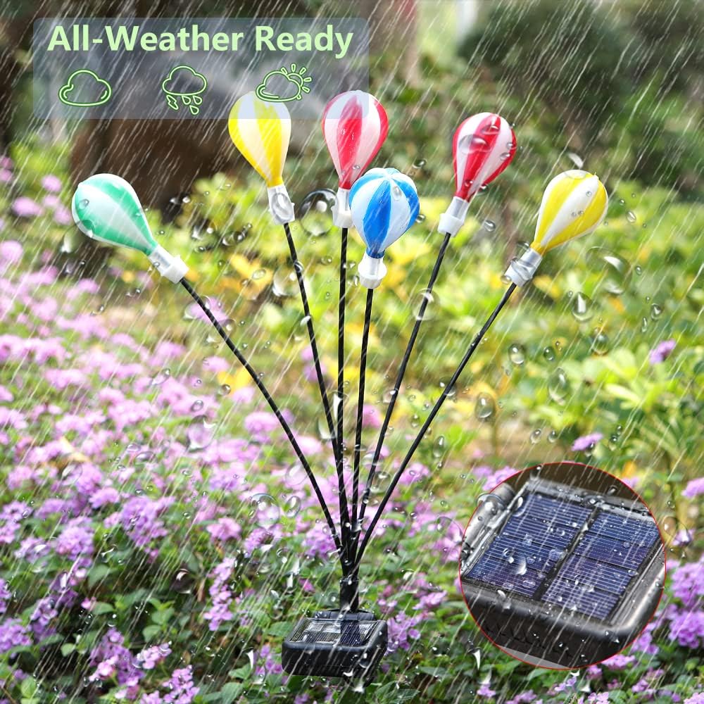 Neporal 2 Pack Solar Garden Lights,Outdoor Solar Hot Air Balloon Decorative Lights,Upgrade Solar Firefly Light of 12 Solar Lights Outdoor Decoration, Wind Swing, Garden Courtyard Path Lawn Decoration