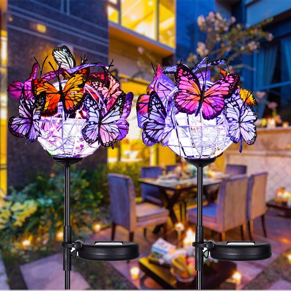 Neporal Outdoor Solar Butterfly Lights,Waterproof, 2 Pack Garden Stake Lights with 18 Butterflies Decoration, Bigger Solar Panel for Patio Yard Pathway Garden Decor