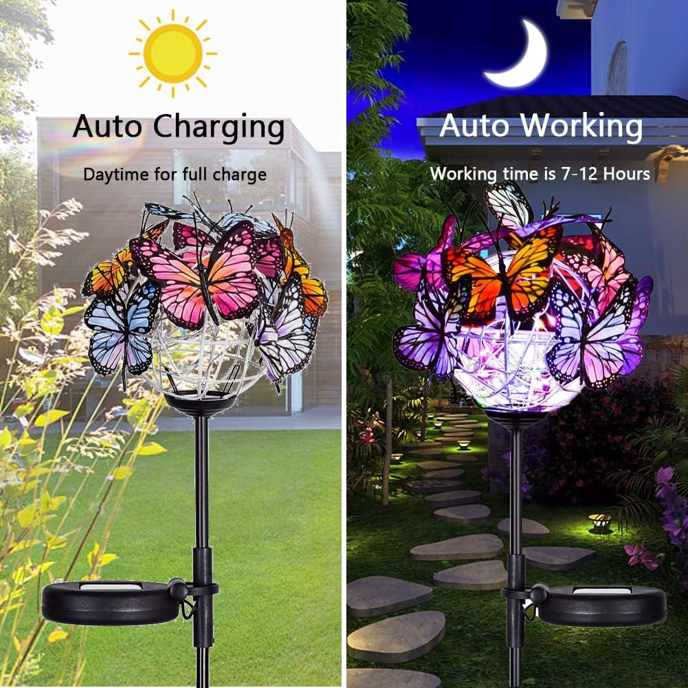 Neporal Outdoor Solar Butterfly Lights,Waterproof, 2 Pack Garden Stake Lights with 18 Butterflies Decoration, Bigger Solar Panel for Patio Yard Pathway Garden Decor