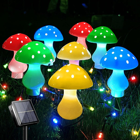 Neporal Outdoor Solar Garden Lights, 8 Pack 50 LED Mushroom Outdoor 8 Modes 23ft Waterproof Solar Powered Landscape Cute Fairy String Light for Yard Patio Outside Decor（Multicolor）