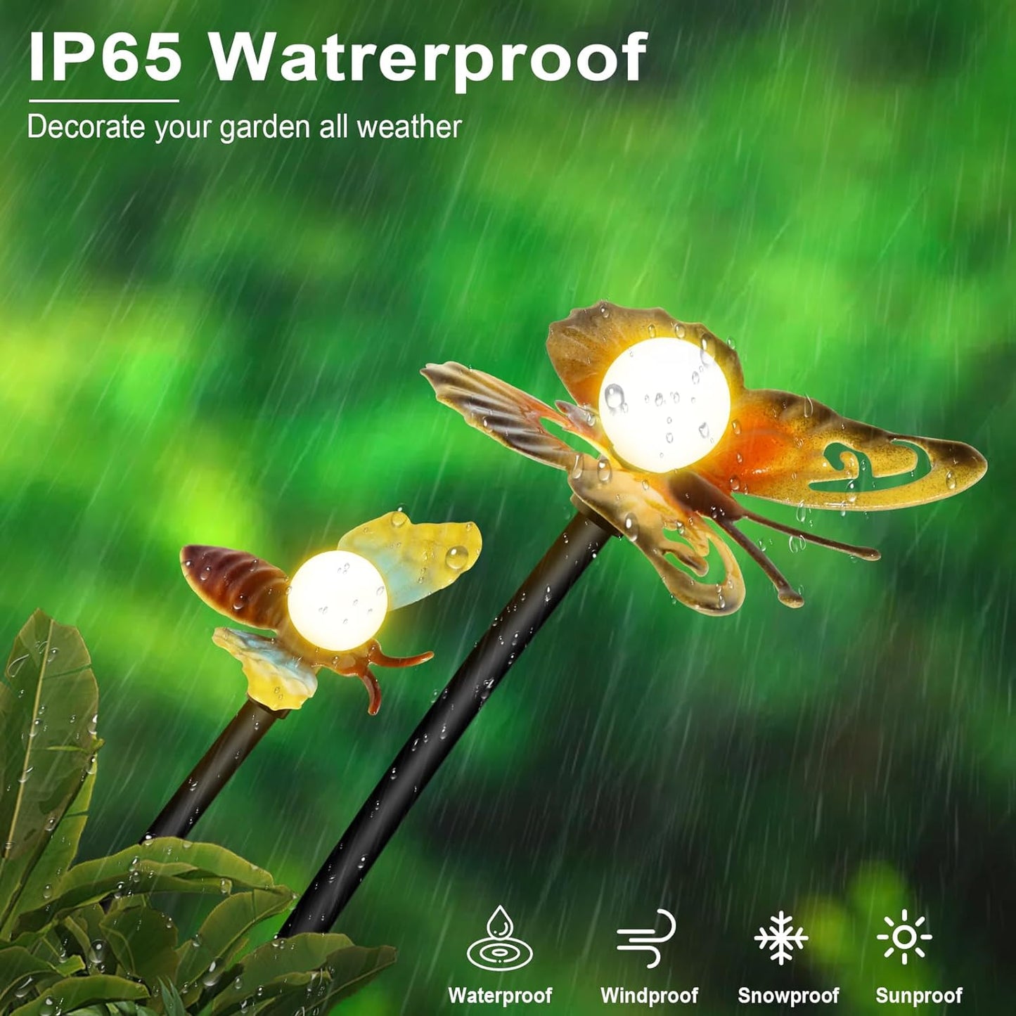 Neporal Butterfly Solar Garden Lights - Newest 16 LED Firefly Butterflies Bees Solar Outdoor Lights Swaying Butterfly Light for Yard Patio Pathway Decoration (Warm White)