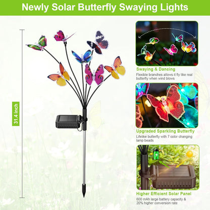 Neporal Solar Garden Lights, Swaying Butterfly Garden Lights Solar Outdoor, 7 Color Changing Solar Lights for Outside Yard Patio Decorations, Swaying in The Wind Sparkling Butterfly Garden Decor 2PK