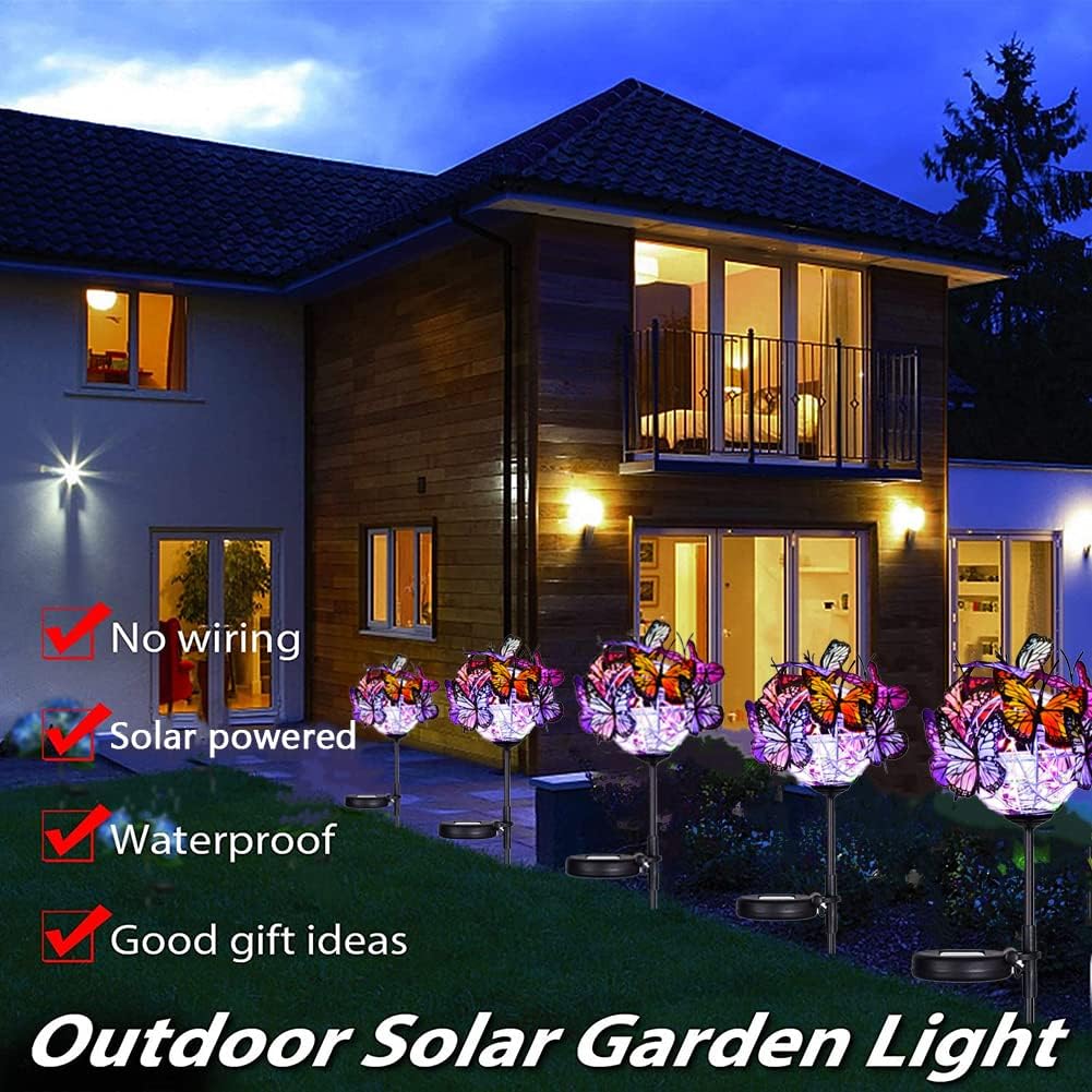 Neporal Outdoor Solar Butterfly Lights,Waterproof, 2 Pack Garden Stake Lights with 18 Butterflies Decoration, Bigger Solar Panel for Patio Yard Pathway Garden Decor