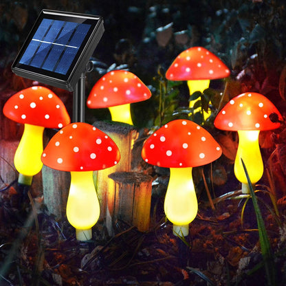 Neporal New Upgraded Waterproof Solar Mushroom Lights Outdoor Decor, 8 Modes for Garden Pathway Landscape Yard Easter Pathway Halloween Xmas Decorations, Set of 6 Red