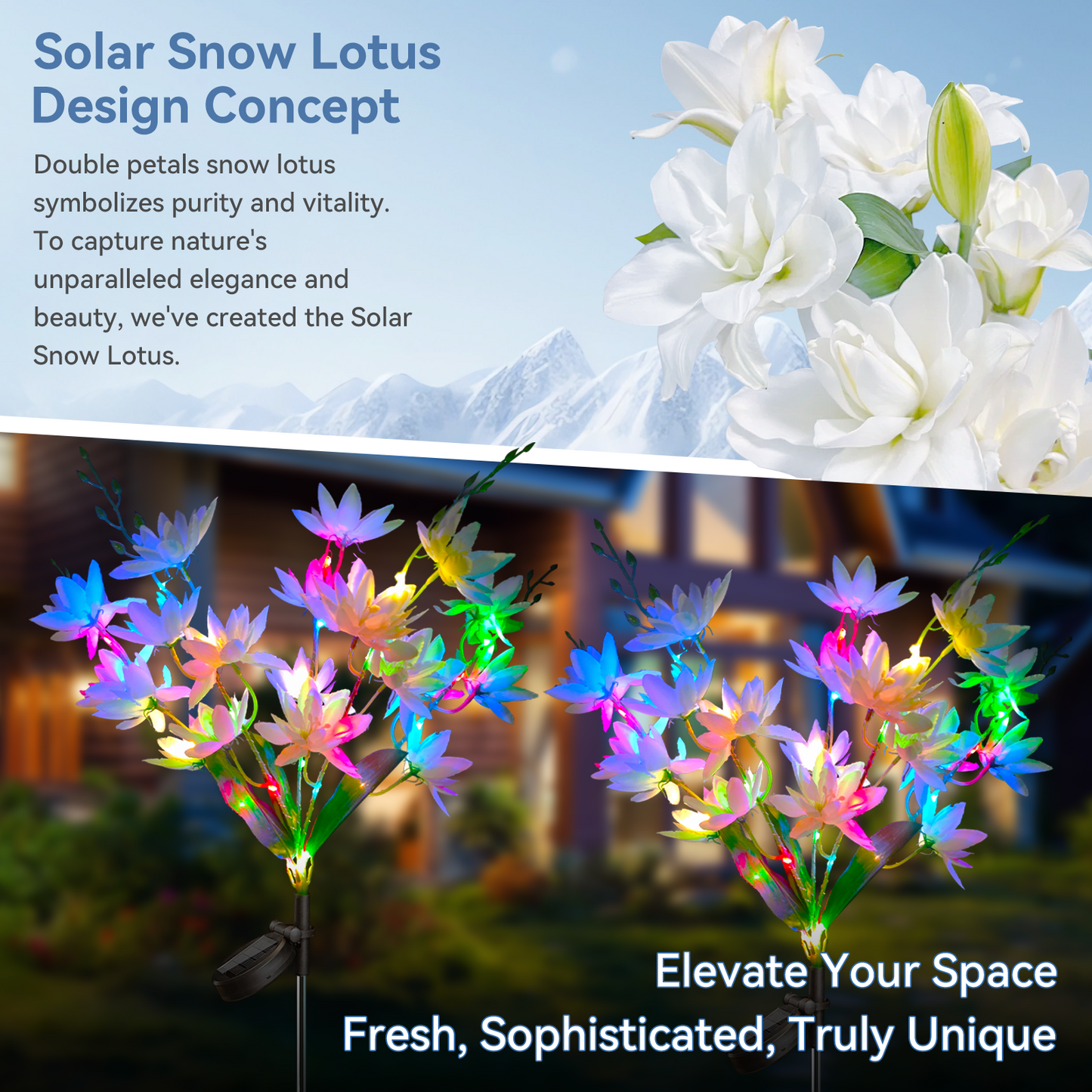 Neporal 5-Head Snow Lotus Solar Flower Lights for Garden,Yard, Pathway Decor(2 Packs -White)