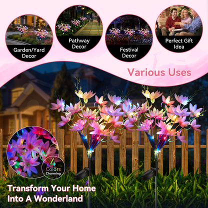 Neporal 5-Head Snow Lotus Solar Flower Lights for Garden,Yard, Pathway Decor(2 Packs -Pink)