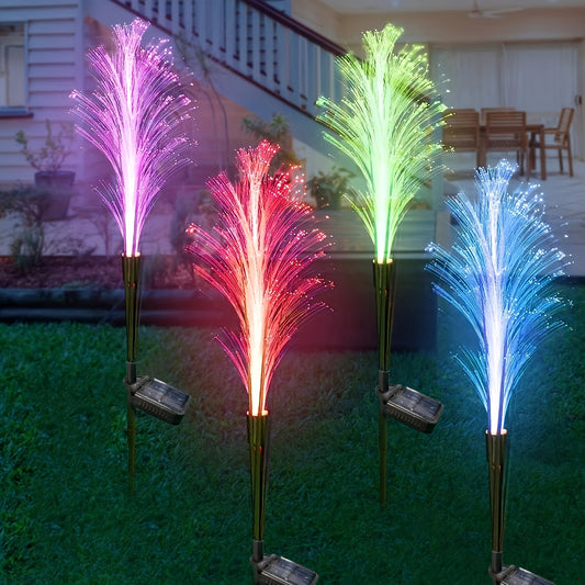 2Pcs Solar Garden Lights Outdoor Decorative, 7 Color Changing Fiber Optic Lights, Solar Lights Flowers Powered IP65 Waterproof, Garden Stakes Decorative Lights For Yard Path