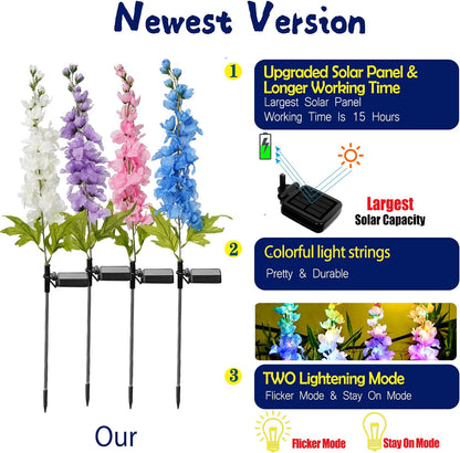 Neporal Solar Garden Lights, 2 Pack Solar Delphinium Flowers Lights with 32 LEDs, Two Lighting Modes & Upgraded Solar Panel, Solar Lights Outdoor for Garden Decoration,Yard Decor and Gift for Mother