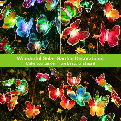Neporal Solar Garden Lights, Swaying Butterfly Garden Lights Solar Outdoor, 7 Color Changing Solar Lights for Outside Yard Patio Decorations, Swaying in The Wind Sparkling Butterfly Garden Decor 2PK