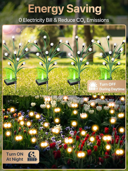 Neporal Solar Garden Lights, New Upgraded Leaf Design 20 LED Solar Firefly Lights, Solar Garden Lights Outdoor Waterproof, Firefly Lights Solar Outdoor Decorations for Patio Yard, Warm White (2 Pack)