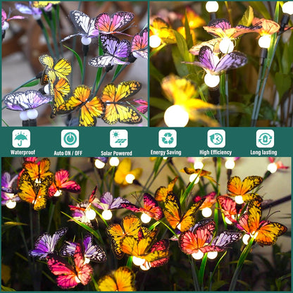 Neporal Solar Garden Lights, Swaying Butterfly Light, Swaying in The Wind, Solar Outdoor Lights, Yard Patio Pathway Decoration, High Flexibility Iron Wire & Realistic Butterflies (2 Pack)