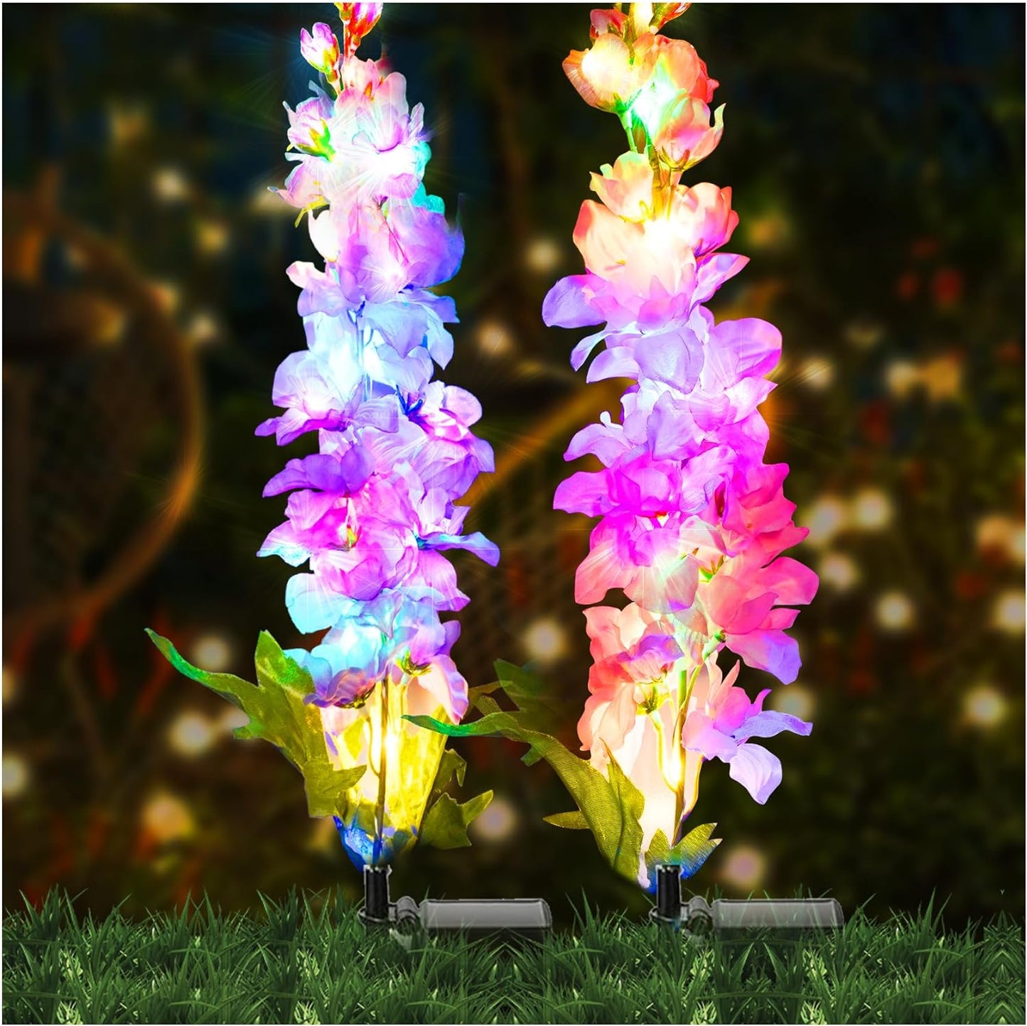 Neporal Solar Garden Lights, 2 Pack Solar Delphinium Flowers Lights with 32 LEDs, Two Lighting Modes & Upgraded Solar Panel, Solar Lights Outdoor for Garden Decoration,Yard Decor and Gift for Mother