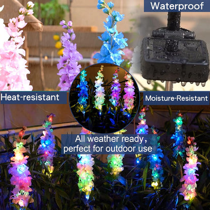 Neporal Solar Garden Lights, 2 Pack Solar Delphinium Flowers Lights with 32 LEDs, Two Lighting Modes & Upgraded Solar Panel, Solar Lights Outdoor for Garden Decoration,Yard Decor and Gift for Mother