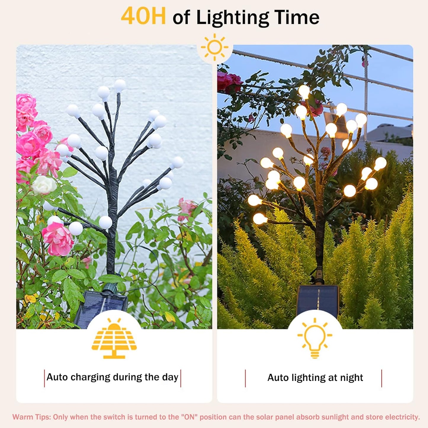 Neporal Solar Lights Outdoor Garden, 20 LED Firefly Solar Decorative Lights with 8 Lighting Modes and Remote, IP65 Waterproof Solar Outdoor Lights, Solar Landscape Lights for Patio Yard Lawn (Warm)